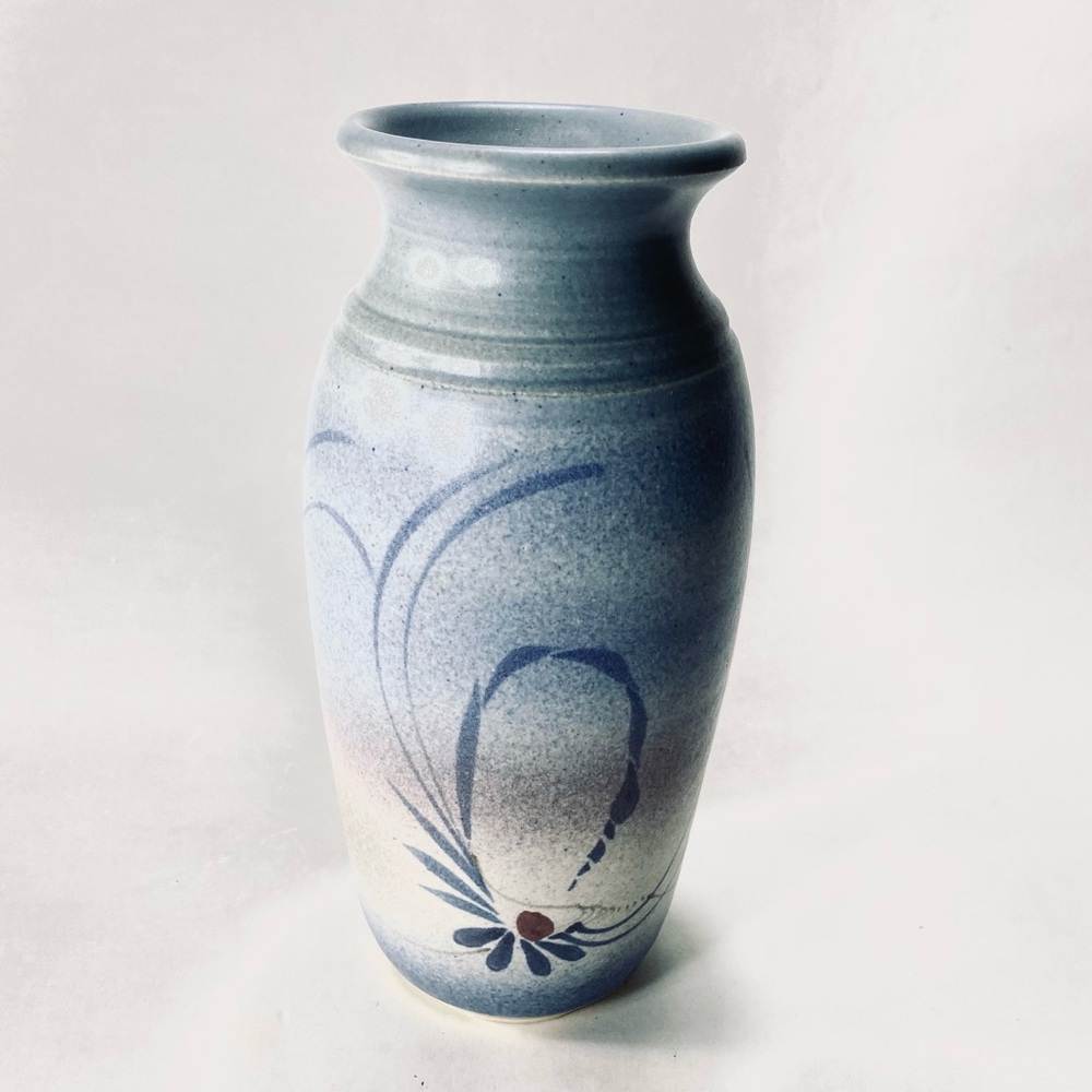 Westlin Art Studio Pottery Tacoma Washington Blue Floral Decorated Vase